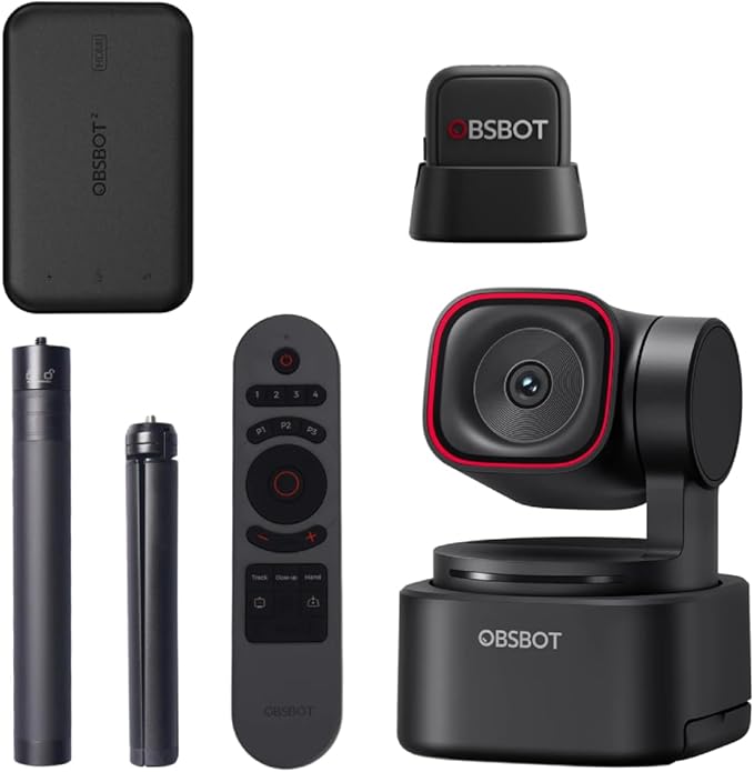 OBSBOT Tiny 3 Lite Streaming Combo AI-Powered Spatial Audio 4K Webcam - Compact AI Tracking PTZ Camera with 1/2 Sensor Tri-Mic Voice Control 120FPS HDR Webcam for PC Mac Laptop Streaming