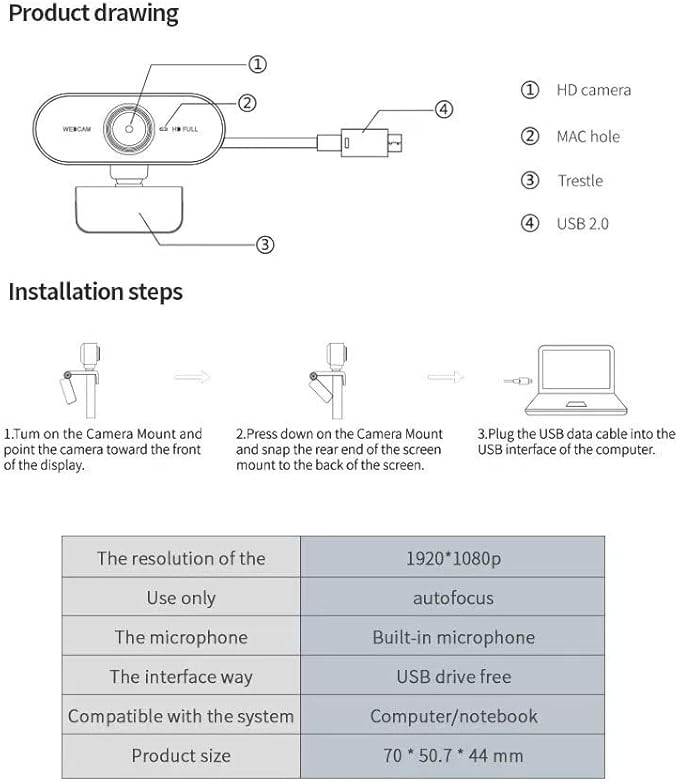 1080P HD Network Camera for Desktops &amp Laptops | Plug-and-Play Webcam with Facial Recognition for Video Conferencing &amp Gaming