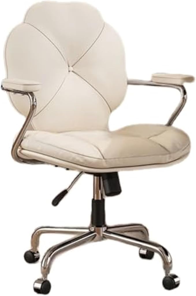 PU Leather Computer Chair Ergonomic Office Chair Swivel Rolling Desk Stool with Armrests Adjustable Study &amp Gaming Chair for Home Solid Construction(White)