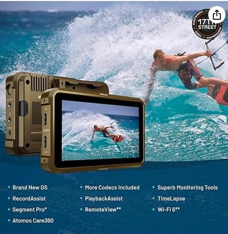 Atomos Ninja 5.2 Touchscreen Display 4K HDMI Recording Monitor with Waith Power Battery + Charger Combo (NP-F750) Swivel and Tilt Adjustable Monitor Mount Bundle Set