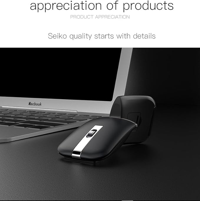 Mikayoo Foldable Arc Wireless Mouse Bluetooth 5.1 &amp 2.4G Dual Mode Rechargeable Travel Mouse Silent Click 3 Adjustable DPI Slim Portable Mouse for Laptop PC Mac Office &amp Travel (Black)