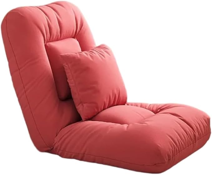 ELEFOCUS Adjustable Indoor Floor Chair with Pillow - Padded Sleeper Bed Chaise Lounge Sofa - 5-Position Comfy Gaming Recliner(Red)