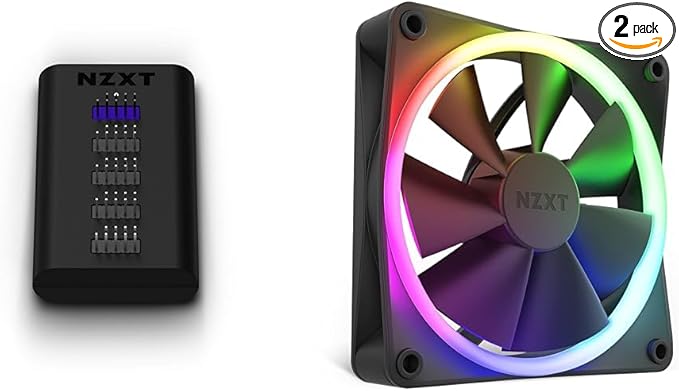 NZXT Internal USB Hub 3 - AC-IUSBH-M3-4 Internal USB 2.0 Ports - 3M Dual Lock Tapes -Magnetic Body &amp F120 RGB Fans - RF-R12SF-B1 - Advanced RGB Lighting Customization - Whisper Quiet Cooling