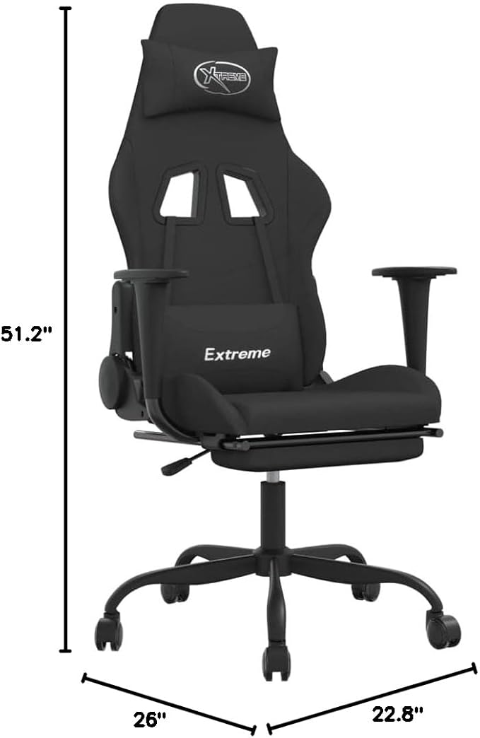 Massage Office Gaming Chair with Footrest Fabric Massage Office Chair Ergonomic Desk Chair Rolling Swivel Adjustable PC Computer Chair for Women Adults Girls(Black)