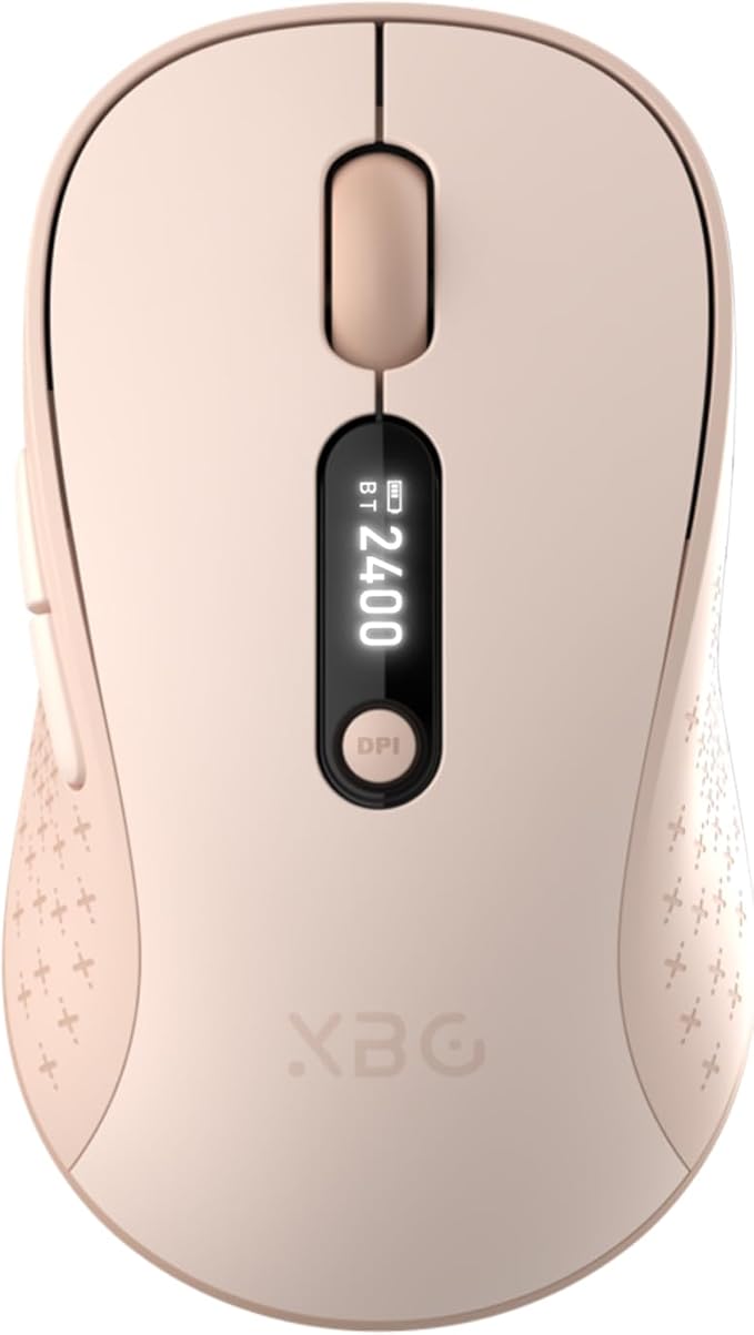 XBG B15pro Wireless Bluetooth Mouse Bluetooth 5.0/4.0 &amp 2.4G Tri-Mode Type-C Rechargeable with LED Screen Display Ergonomic Silent Click for Laptop/PC/Tablet Multi-Device &amp Office Use-Pink