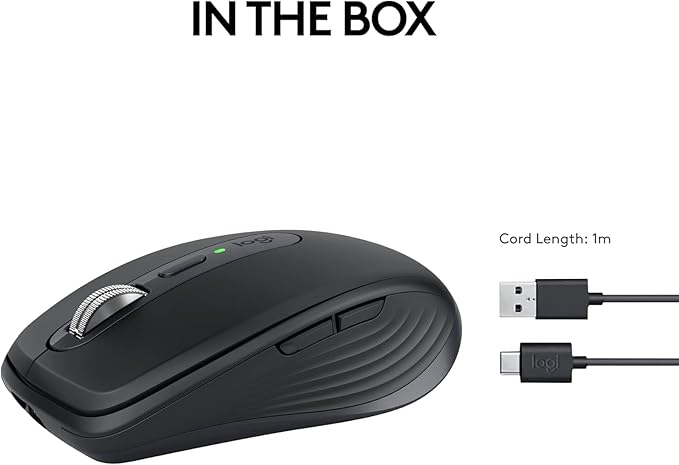 Logitech MX Anywhere 3S Compact Wireless Mouse Fast Scrolling 8K DPI Any-Surface Tracking Quiet Clicks Programmable Buttons USB C Bluetooth Windows PC Linux Chrome Mac - Black (Renewed)