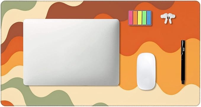 Brown Beige White Wave Desk Cover MatExtended Large Mouse PadComputer Laptop Mat Desk Decor for Office Game Home 30x16 Inch