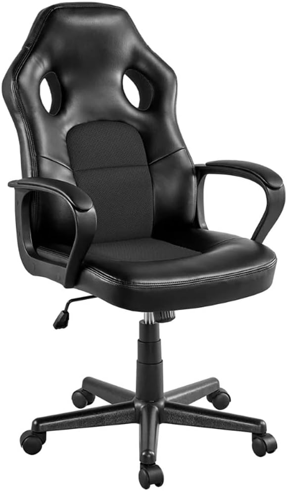 Office Chair Gaming Chair Computer Chair Adjustable Swivel Artificial Leather Gaming Chair Black