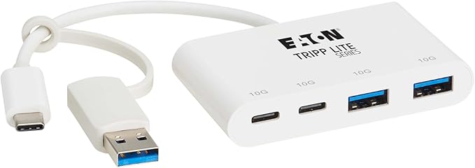 Tripp Lite 4-Port USB-C Hub for Laptop 2 USB-A &amp 2 USB-C Ports - USB 3.2 Gen 2 with 10 Gbps Data Transfer Thunderbolt 3 Compatible No Software Needed White 3-Year Warranty (U460-004-2A2C-3)