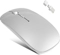 Bluetooth Wireless Mouse for MacBook Air Mac Pro iPad Laptop Computer Pad Optical Rechargeable Slim Silent Dual Mode (2.4G USB-C/USB-A&ampBluetooth 5.2/3.0) Mouse Jiggler for Computer Awakening - Sil