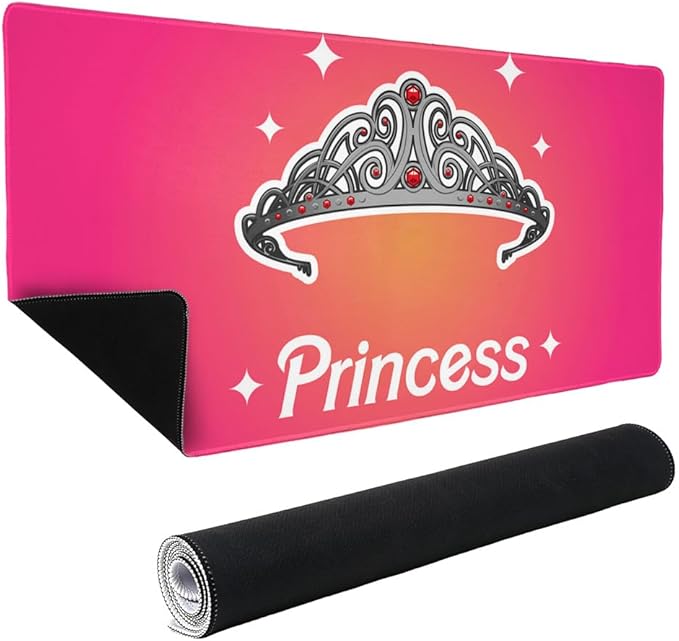 Princess Crown Tiara Pink Background Large Gaming Mouse Pad Desk Mat with Stitched Edges Non-Slip Base