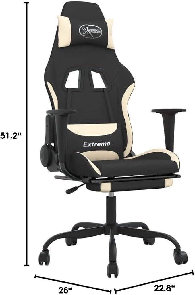 Massage Office Gaming Chair with Footrest Fabric Massage Office Chair Ergonomic Desk Chair Rolling Swivel Adjustable PC Computer Chair for Women Adults Girls(Black&ampCream)