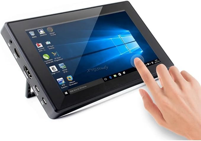 7inch Capacitive Touch Screen LCD for Raspberry Pi 5 4 3/Jetson Nano/PC Windows/Game Console 1024×600 Resolution HDMI IPS with Black Cover Case (7inch HDMI LCD (H) with case)