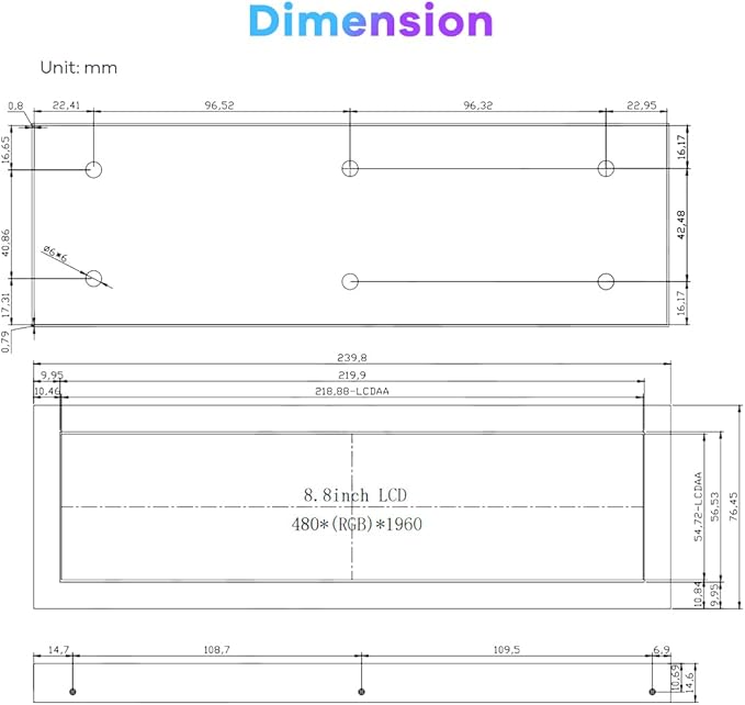 8.8 Inch Touchscreen Computer Secondary Screen 1920x480 FHD IPS LCD Display for PC Case AIDA64 CPU GPU Temperature Monitor for Raspberry Pi