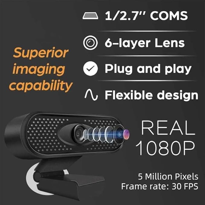 Webcam 1080P Full Web Camera with Built-in Microphone Plug Web Cam for PC Computer Laptop Desktop