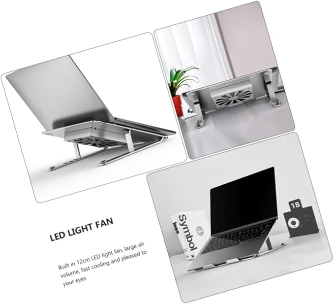 Aluminum Alloy Laptop Cooler Stand with Height Adjustable Cooling Fan Under 17.3 Inch Notebooks Silver Cooling Pad for Gaming Laptops and Office Use