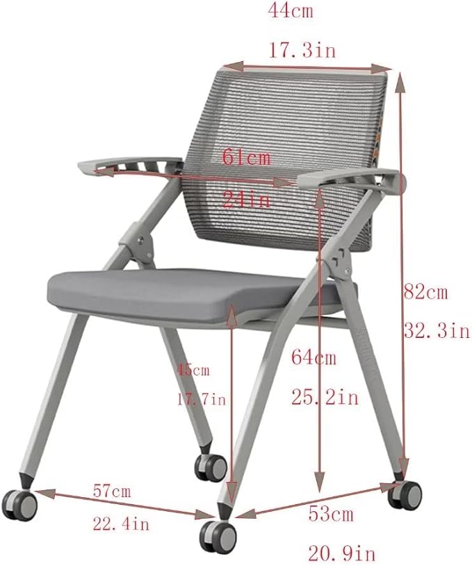 【2 Pack】 Comfortable Home Office Foldable Office ChairFolding Chair with Wheels Desk Chairs for Bedroom with Padded Seats Small SpacesGaming Ergonomic Foldable armrest360 Degree RotationGrey