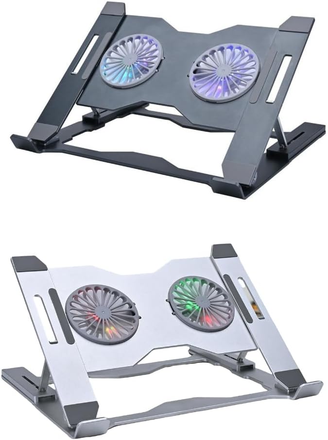 Gaming Laptop Cooling Bracket with LED Light Effects Aluminum Alloy Ventilated Notebook Holder for Most Notebook
