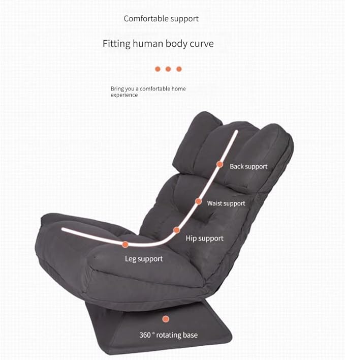 TBQATNTS Reclining Folding Floor Gaming Chair for Homehigh Back Folding 360-Degree Swivel Floor Lazy SofaChair Padded Backrest Lounger Sleeper Game Rocker for Teens AdultsB