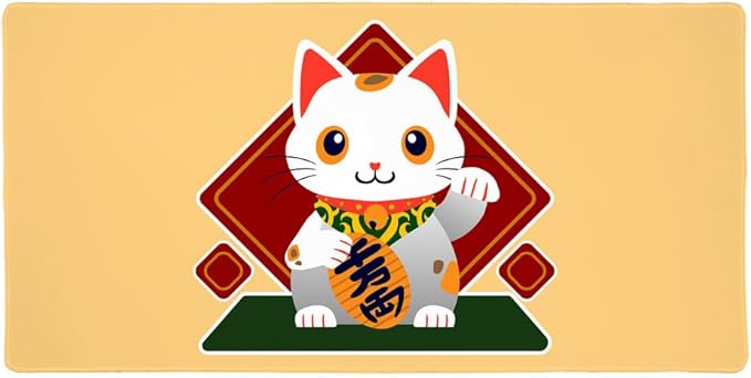 Cute Lucky Cat Maneki-Neko Large Gaming Mouse Pad Desk Mat with Stitched Edges Non-Slip Base for Gamer Home and Office