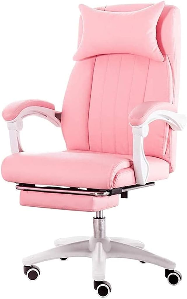 Katzowen Office Computer Chair Gaming Chair for Girls Leather Executive Office Chair High-Back Computer Desk Chair with Adjustable Headrest and Footrest Pink