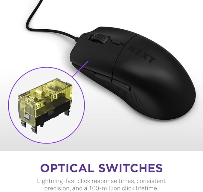 NZXT Lift 2 Ergo Lightweight Ergonomic Wired Gaming Mouse Lightweight 61 g Design 8K Polling Rate Optical Switches 26K DPI Optical Sensor 100% PTFE Feet Black