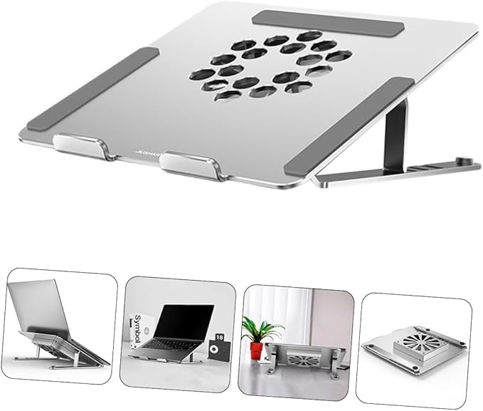Kisangel Adjustable Aluminum Alloy Laptop Cooler Cooling Pad with LED Fan Under 17.3 Inch Notebooks Quiet Gaming Laptop Air Cooler Stand for Home and Office Use Silver