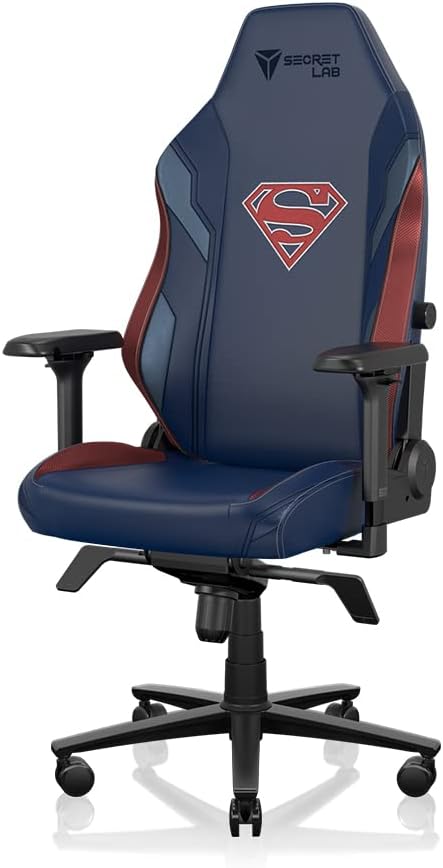 Secretlab Titan Evo Superman Gaming Chair - Reclining - Ergonomic &amp Comfortable Computer Chair with 4D Armrests - Magnetic Head Pillow &amp 4-Way Lumbar Support - Blue/Red - Leatherette