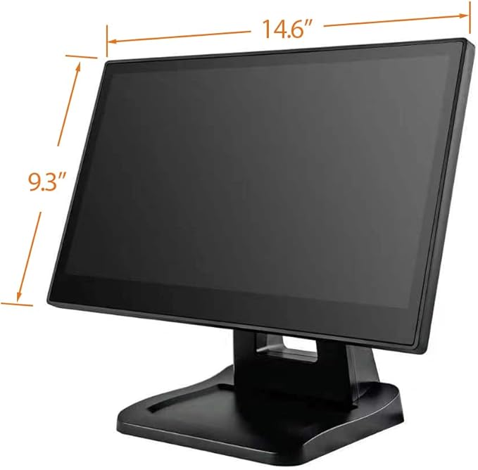 ANGEL POS 15.6 Inch 1920 x 1080 FHD IPS Touchscreen POS Monitor with Metal Stand 10 Points Touch HDMI VGA Waterproof Dustproof Screen 1080P Indusitrial Office Retail Gym Warehouse (Black)