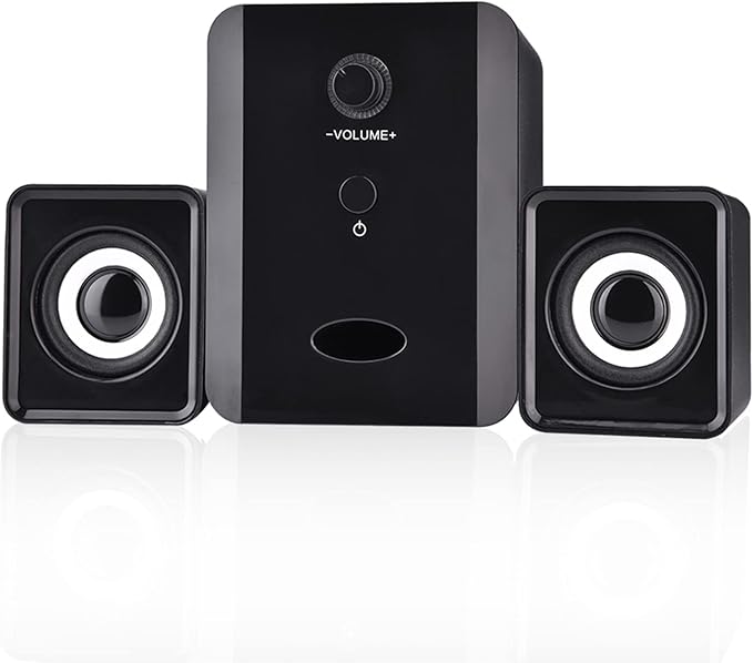 Surround Computer Speakers Mini Multimedia Speaker System with USB Wired Bass Stereo Music Player for Music Movies Gaming for PCs Laptops DVDs TVs Tablets Black