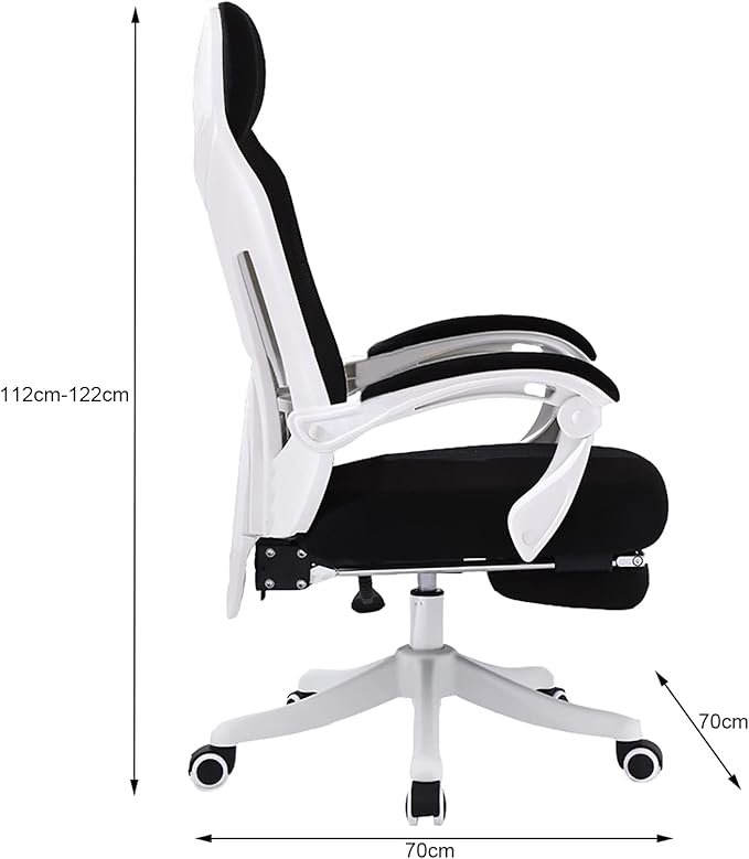 Professional Game Chair Mesh Backrest with a Hidden Leg Drag with Age Armrest with 155 Degree Inclination Game or Office (Grey Without Footrest 1)
