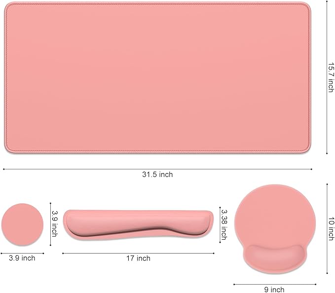 Dapesuom Large Gaming Mouse Pad Mouse Pads with Wrist Rest Wrist Support 4in1 XXL Desk Mat Desk Pad + Ergonomic Mousepad + Memory Foam Keyboard Mat Wrist Rest + Coaster Set for Computer Rose Pink