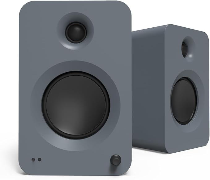Kanto REN Grey Bluetooth Powered Bookshelf Speakers - Matte Grey Pair SP32PL 32 Fixed-Height Stands for Bookshelf Speakers - Black Pair (2024)