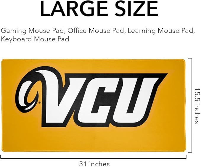 Virginia Commonwealth University Rams Logo Large Gaming Mouse Pad Desk Mat with Stitched Edges Non-Slip Base for Gamer Home and Office 31.5 x 15.7