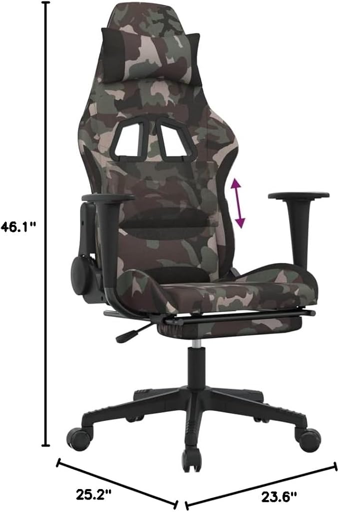 Gaming Chair with Footrest Ergonomic Office Chair Computer Chair with Footrest and Lumbar Support Height Adjustable Game Chair with 360°Swivel Seat Camouflage and Black Fabric