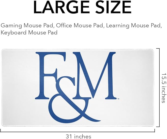 Franklin &amp Marshall College Diplomats Primary Logo Large Gaming Mouse Pad Desk Mat with Stitched Edges Non-Slip Base for Gamer Home and Office 31.5 x 15.7