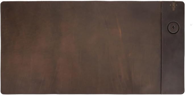 Hiram Crazy Horse Leather Desk Mat with 15W Wireless Charging - Waterproof and High-End Cowhide Texture for a Comfortable Office Experience(31in x 16in)