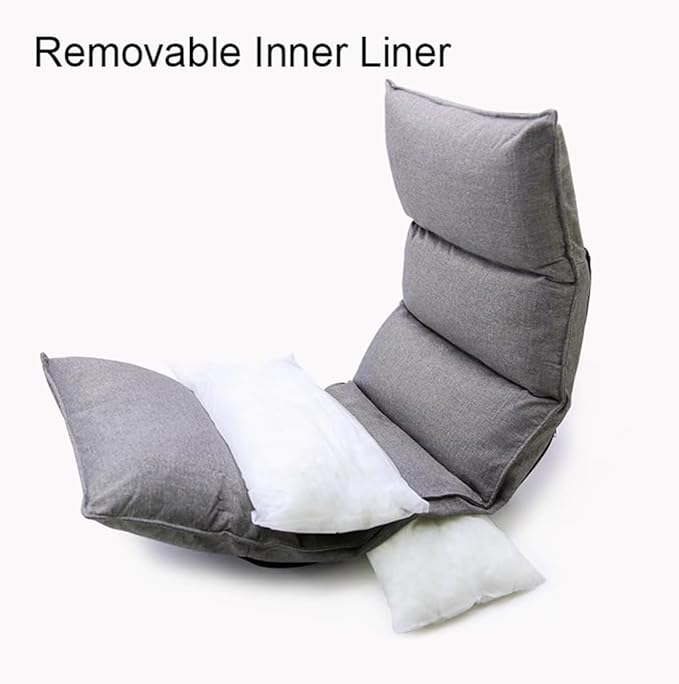 ELEFOCUS Adjustable Ergonomic Folding Floor Chair with Back SupportLarge Lazy Sofa Lounger Portable Sleeper Bed Couch Recliner(Grey)