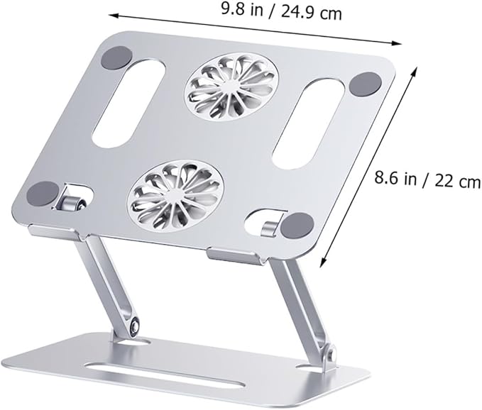 Homoyoyo Aluminum Alloy Laptop Cooler Stand with Dual Fans Adjustable Height Foldable Ventilated Support USB Cooling Pad for Gaming and Office Laptops Silver