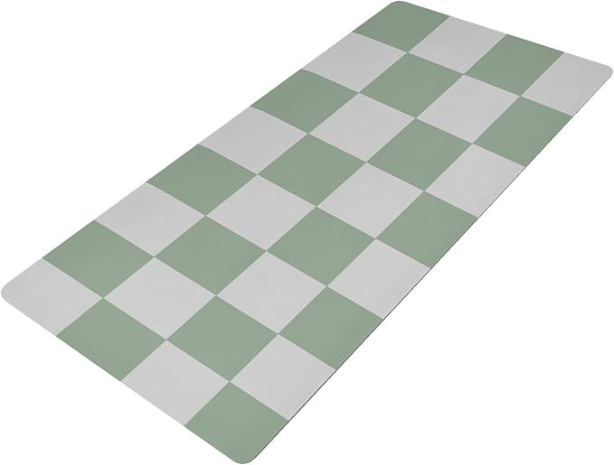 Mouse Pad Desk Mat Leather Desk Pad Large Gaming Desk Cover Protector Mat for Keyboard Computer Laptop Office Waterproof 47.2 x 23.6 Inch Checkered White and Green