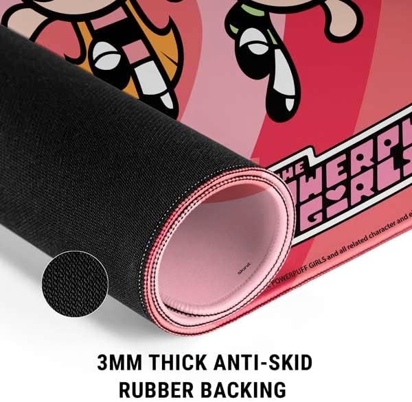 Skinit Medium Gaming Mouse Pad - Officially Licensed Powerpuff Girls Hearts Design with Stitched Edges Waterproof Non-Slip Rubber Base Desk Mat for Keyboard &amp Mouse 17.7 x 15.75 inches