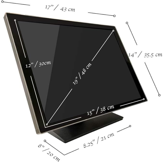 ANGEL POS Commercial-Grade 19 Sturdy Aluminum Frame 4:3 Capacitive Touch Screen Monitor 1280×1024 Splash-Proof Glass Bezel-Free Design Metal Casing &amp Base Back Control Buttons