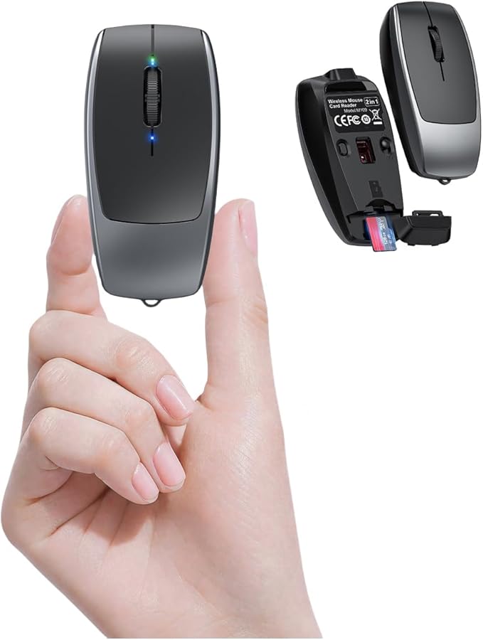 Wireless Mouse Mini Small Finger Bluetooth Mouse with TF Card ReaderSilent Pocket Portable Handheld Tiny Compact USB Travel Optical Mice for PC Laptop Computer Macbook Tablet Kids Women Men Gift