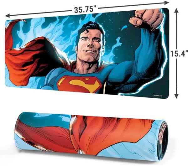 Skinit Extra Large Gaming Mouse Pad - Officially Licensed Illustrated Superman Design with Stitched Edges Waterproof Non-Slip Rubber Base Desk Mat for Keyboard &amp Mouse 35.75 x 15.4 inches