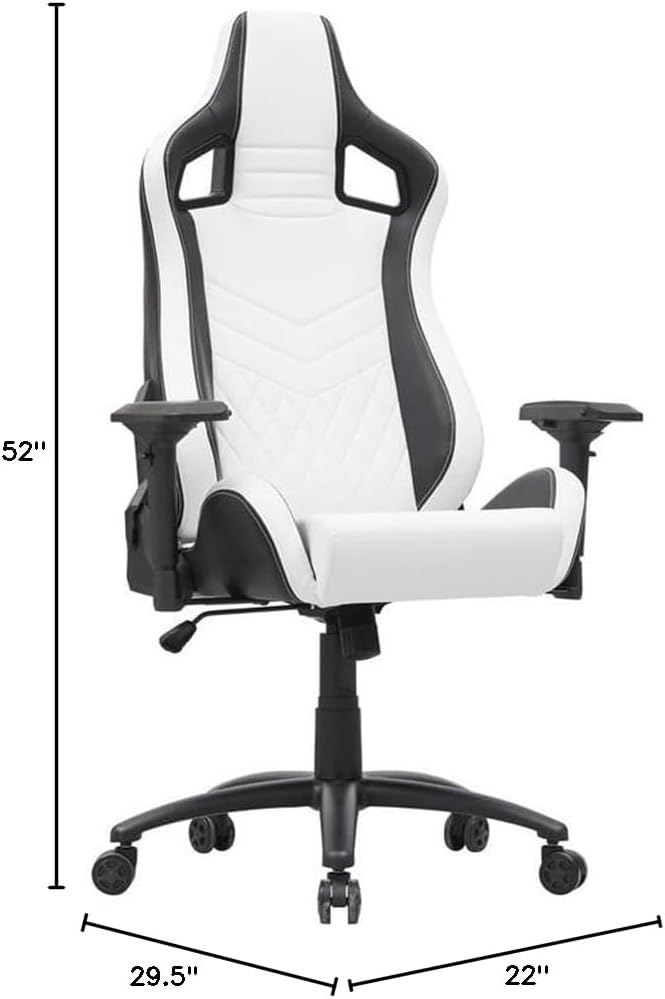 Furniture of America Singe Faux Leather Adjustable Gaming Chair in White &amp Black