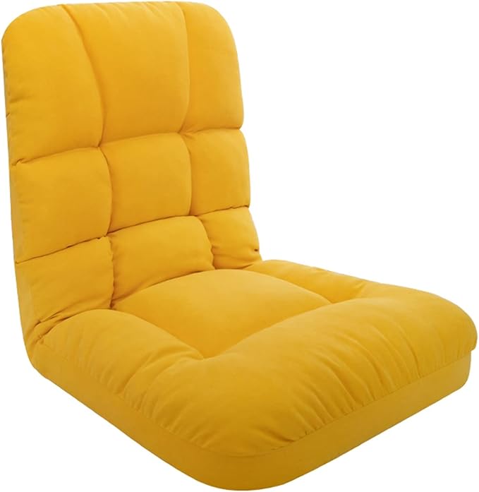 Floor Chair Gaming Floor Seat for Living Room Adjustable Backrest with Cotton Linen Cover for Balcony Reading Bedroom Study Room(Yellow)