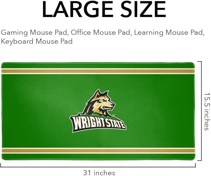 Wright State Raiders Primary Logo Stripes Large Gaming Mouse Pad Desk Mat with Stitched Edges Non-Slip Base for Gamer Home and Office 31.5 x 15.7