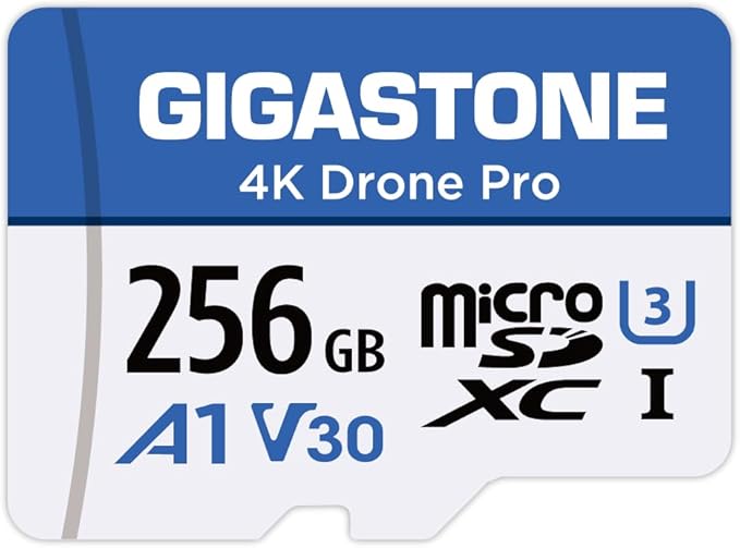 【Designed for Drone】 GIGASTONE 256GB Micro SD Card 4K Drone Pro MicroSDXC Memory Card for Security Camera DJI Drone or Action Camera 4K Video Recording UHS-I U3 A1 V30 100MB/s with Adapter.