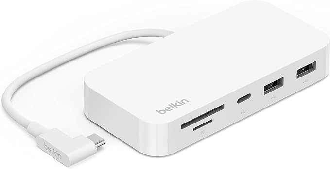 Belkin 6-in-1 USB-C Hub iMac 24 inch Docking Station with SD &amp microSD Card Reader Gigabit Ethernet 2 USB-A Ports and USB-C Port for Fast Data Transfers and Peripherals