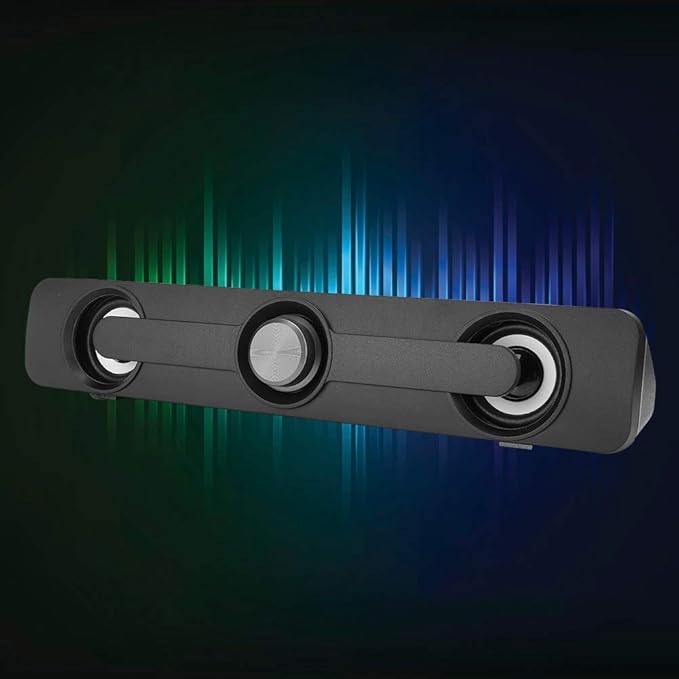 Computer Speaker 3.5mm Jack Universal Bass Speaker with LED Light Portable Stereo Speaker for Desktop Notebook Laptop (Black)